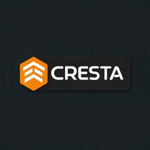 Modern Cresta logo design. Sleek and simple aesthetic. Orange and white on black background. Clean branding, minimalistic approach.