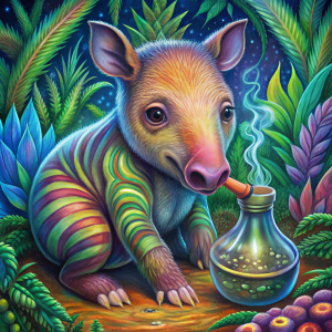 super cute baby tapir with a weed bong