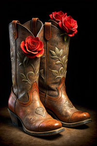 par de bota texana velha rasgada,marron grunge,com rosas vermelhas,hd da melhor qualidade,