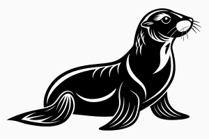 create a black and white simple vector silhouette of a Sea Lion in white background 