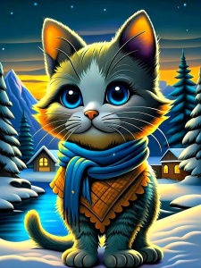 cutie, kitty, winter, elegant, beautiful, cat, snow, walk, happy, fashionable, cartoon, animated, festive