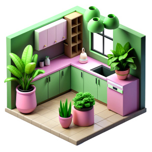 Interior section of a KITCHEN with a lot of plants