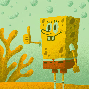 SpongeBob SquarePants giving a thumbs-up in Bikini Bottom.