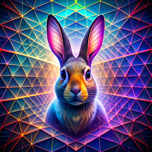 trippy rabbit, lines, squares, shapes