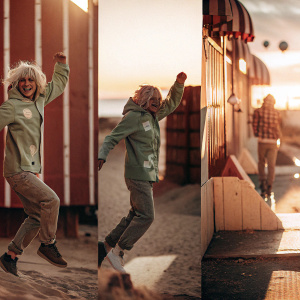 Nagito Komaeda, a quirky and cheerful character, wearing a green jacket adorned with a unique symbol. Various dynamic poses, from playful jumps to serious contemplation, against a backdrop of colorful, surreal environments.