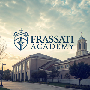 Digital illustration of Frassati Academy logo, a Catholic school in Lincoln, NE. Modern and creative design.