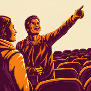 Cristiano Ronaldo, pointing with a smile, alongside an obscured soccer player. Blue stadium seats fill the background. Natural light