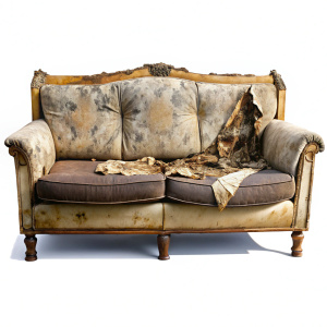 sofa torn damaged old on white background