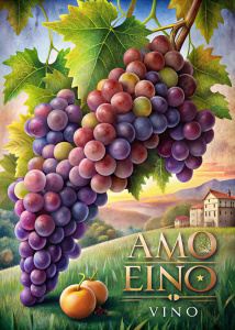 cartel que ilustra un racimo de uvas de origen Toledo y muestra la calidad del vino que dida amo el vino