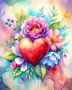 vintage boho valentine's card design with heart and flowers