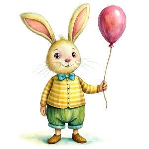 cute rabbit holding a balloon