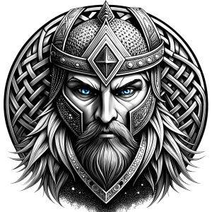 walhalla, viking warrior,  runics face, black work, white backrounds