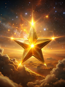 A star sign shining in a gleaming golden sky.