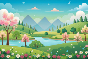 Free vector flat lovely spring landscape wallpaper
