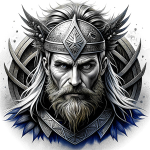 walhalla, viking warrior,  runics face, black work, white backrounds