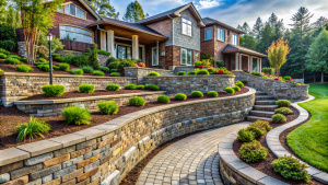 Creative Front Yard Hardscaping Ideas to Try, Turn a functional retaining wall into a visually appealing feature by adding a twist! Instead of traditional straight lines, consider incorporating curves or wavy patterns. By using different materials such as stone, brick, or wood, you can create a unique and eye-catching design. This creative touch will instantly elevate the overall aesthetic of your front yard.