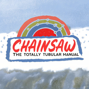 Digital artwork showcasing the game Lollipop Chainsaw. The vibrant pink background features a logo blending text and graphics, including a rainbow and lollipop imagery. Below the logo, 'THE TOTALLY TUBULAR MANUAL' is displayed in bold letters.