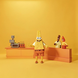 SpongeBob SquarePants in Bikini Bottom, hanging out at the Krusty Krab, animated scene.