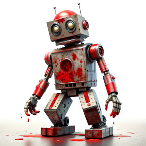 scary robot,toys,full body,foot,blood,clean background,white background,best image, high quality.