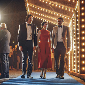 Adam Driver and Alba Rohrwacher on the blue carpet, with director Saverio Costanzo. Glamorous evening event