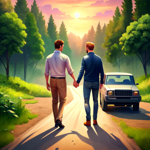 2 GAY HOLDING HANDS GOING TO THE CAR 