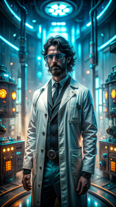 scientist in a futuristic laboratory, science fiction, cyberpunk