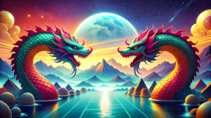 sea, background for the game, Chinese new year, 
two wooden dragon