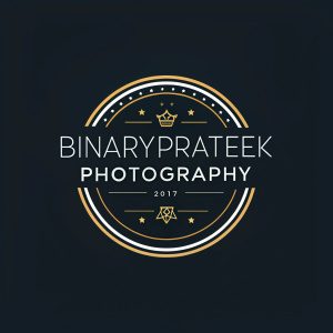 Digital artwork featuring the Binary Prateek Photography logo from 2017. The design includes a sleek, modern circular emblem with the text 'binaryPrateek photography 2017' on a stark black background.