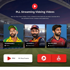 Homepage of IPL streaming website featuring video thumbnails of recent matches. Each thumbnail showcases team logos, player appearances, and vibrant colors against a stylized stadium background. Red play buttons are prominently displayed.