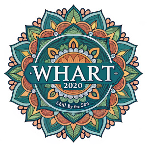 Whart 2020 logo illustration, featuring 'Chill by the Sea'. Digital art with mandala patterns, vibrant colors and intricate details