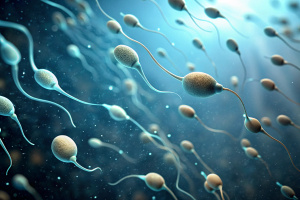 mikroskop foto von spermien die zu einer eizelle schwimmen