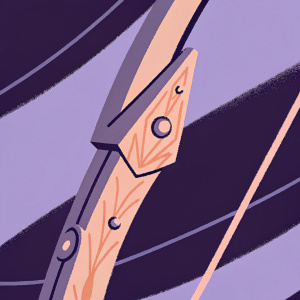 Digital art of Hanzo's bow, sleek design with brown and gray textures. Pointed tip, Overwatch themed