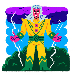 Dio Brando, from JoJo's Bizarre Adventure, in a colorful comic panel. Bright, vibrant colors