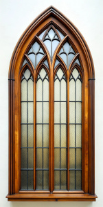 wall hight gothic hight window glass ,wood wall design - perfect realistic art,wood - high-definition - brown and black wood wall- white background 