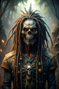 rastafari cabelo comprido com skull face estilo predador cinematic