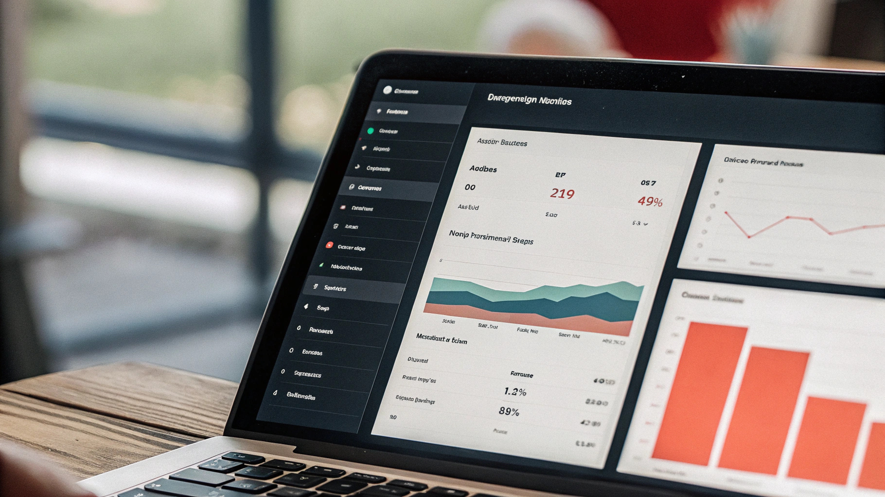 A digital dashboard showing marketing metrics such as engagement rates, CLV, and social media interactions.