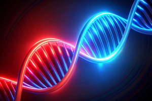red blue neon helix, spiral DNA, glowing curvy lines, DNA shape