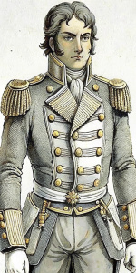 A visual novel 2D full-body character sprite  Russian officer from the Napoleonic era