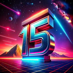 number 15,typeface,red background