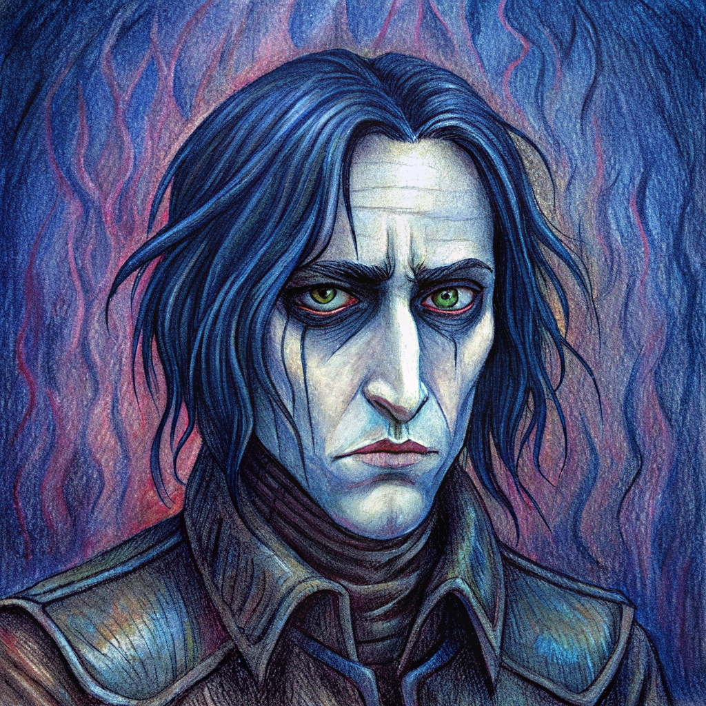 A sad goth guy with really long black hair parted down the middle, pencil sketch, smooth face, dark atmosphere, rim-lighting, three-quarter view, high contrast.