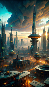 city alien sci fi, futurist, cyberpunk,