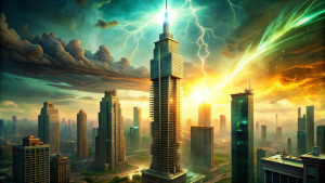 Post-Apocalyptic World Illustrations, a flash from a tall skyscraper tower