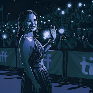 Alice Braga at the Toronto International Film Festival, waving with a crowd in the background.