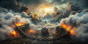 Lyrics "Invade my soul", дым, туман, огонь, мох, цепь, взрыв, брызги воды.