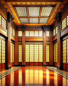 grand lobby wood hight wall hight 4 window vintage glass- high-definition - brown and black wood wall- old wood grey background 