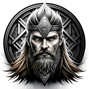 walhalla, viking warrior,  runics face, black work, white backrounds