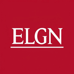 Sophisticated logo for Elgin. Bold 'ELGIN' text in white sans-serif font, centered on a vivid red background.