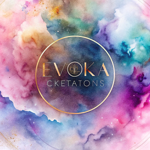 logotipo para "Evoka Creations". Es una tienda de artesanias manuales, basadas en resina epoxica y otros materiales para crear productos  personalizados.
