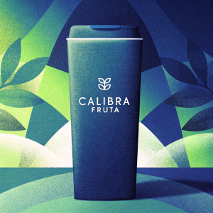 Calibra Fruta's new brand logo. Sleek, modern design. Featured on sleek black packaging.