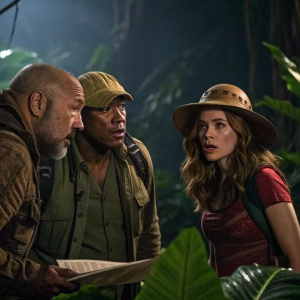In the film 'Jumanji: Welcome to the Jungle', Alan Parrish navigates a perilous adventure alongside Sam, Carol-Anne, and Carl Benley. Set against a dark and ominous backdrop, Alan's interactions with the game of Jumanji drive the plot, filled with twists and turns.